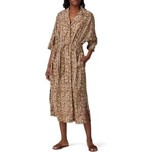 Victor Alfaro Collective Leopard Print Midi Shirt Dress Kaftan Brown Large